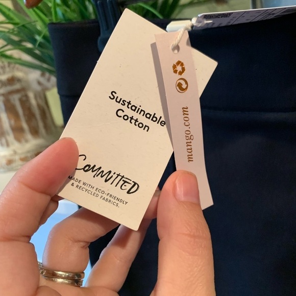 MNG Mango NEW Black Sustainable Cotton Black Zip Back Pencil Skirt Size 12 - Picture 6 of 9